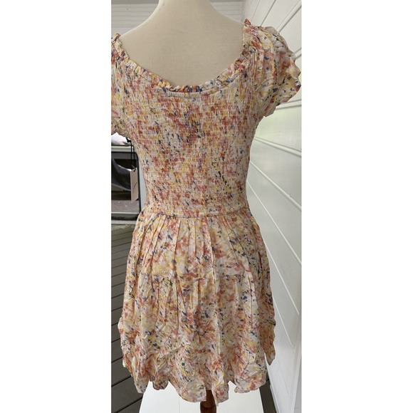Women's Multicolor Smocked Shoulders Sundress Sz M peach/blue/yellow - Picture 3 of 5